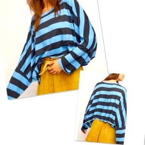 Free People We The Free East West Dolman Sleeve Black & Blue Stripe Tee XS